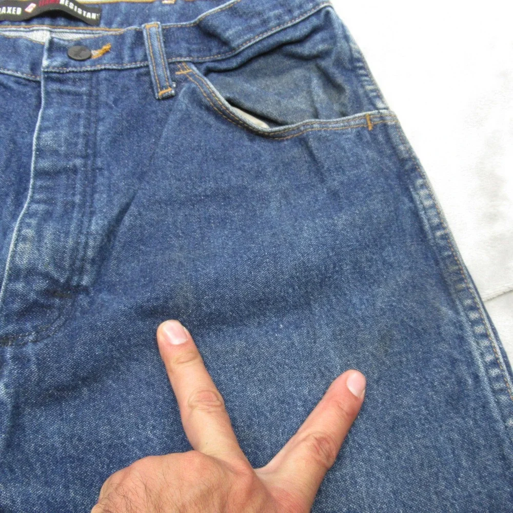 Wrangler FR Jeans Mens 32x37 Dark Wash Denim Flame Resistant Relaxed Fit Bootcut